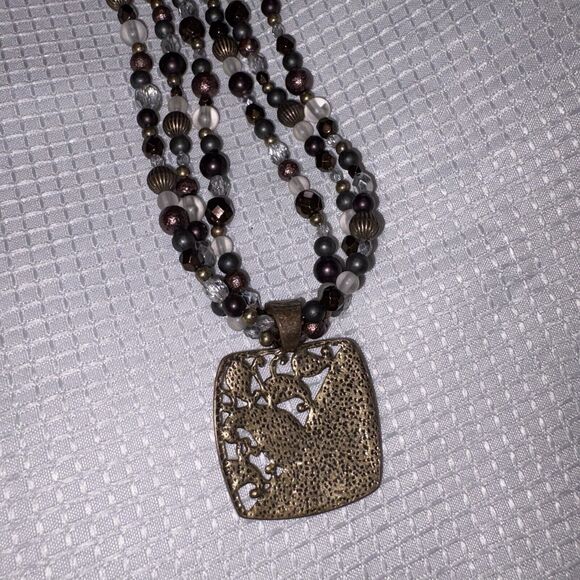Coldwater Creek Layered Square Pendant Necklace Beaded Paisley Boho Chic EUC - Picture 4 of 6